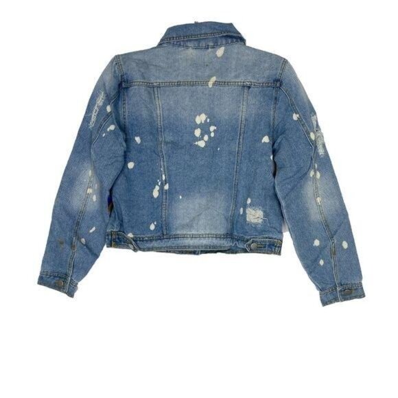 Light Blue Denim Bleach Spot Distressed Jacket - Picture 3 of 6